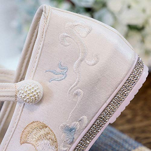 Glitter Woven Bottoms Women Cotton Fabric Embroidered Platform Flats Comfortable Ladies Casual Hanfu Shoes Embroidered Shoes (Color : Light Blue Size : 6) (Light Blue 7.5)3