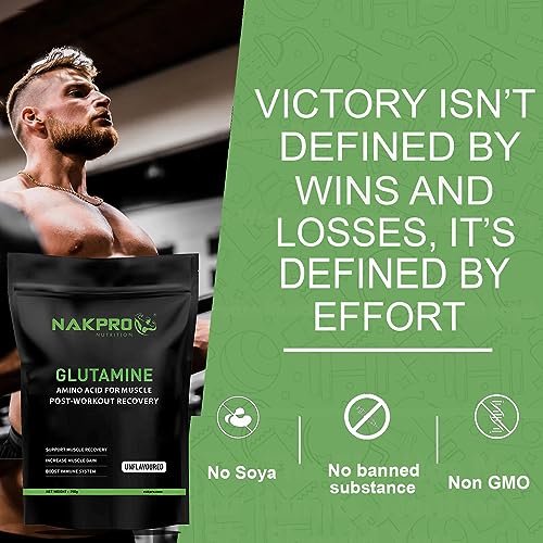 Image of Nakpro L-Glutamine Powder | 4g Glutamine Per Serving, 50 Servings | Post Workout Amino Acid Supplement for Muscle Growth and Recovery (Unflavoured, 250g)