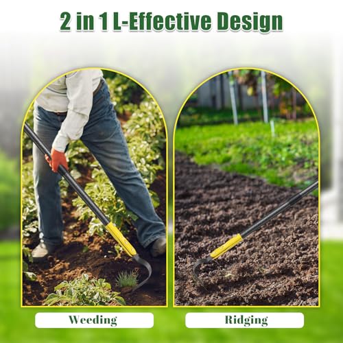 Garden Hoe Tool, 124cm L-Shape Hoe Garden Adjustable Long Handle Tools for Weeding, Loosening Soil, Trenching, Leaves, Heavy Duty Crack Crevice Weeding Hoe Hand Garden Tools for for Gardening - Image 4
