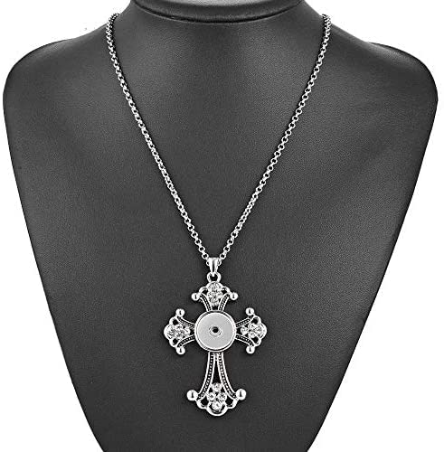 NDHAN 18Mm Ginger Snap Button Jewelry Vintage Cross Pendant Necklace With Stainless Steel Chain2