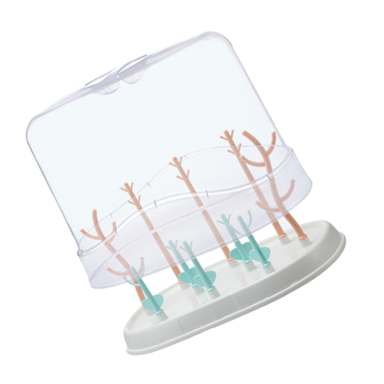 Hohopeti Égouttoir à Biberons Forme De Branche Multifonctionnel avec Couvercle Transparent Antipoussière Support PP Sécurisé Organisateur Puériculture pour Sèche-biberon Et Accessoires
