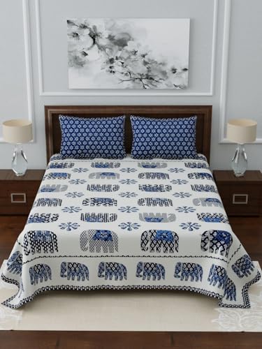 Image of LIVING ROOTS Jaipuri Hand Block Print King Cotton Bedsheet 86 * 104 inches (7 * 8.5 feet) with 2 Pillow Cover | 210 TC | Rich Fast Colour with No Colour Bleeding | (037-C)