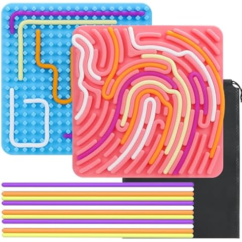 ATESSON Sensory Activity Board,Sensory Toys Push Peel Sensory Activity Board,Sensory Board Autism Toys for Kids,Calming for Anxiety,Autism,Portable Storage Bag,2-Piece Set (Blue&Pink) Cover