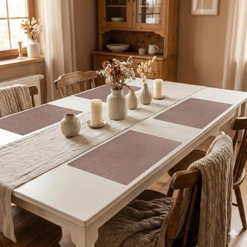 Image of YELONA Placemats Set of 4, Heat-Resistant Woven Vinyl Table Mats, Non-Slip & Washable Dining Tablemats for Kitchen & Dinner Decor, Rosy Brown (45cm x 30cm)