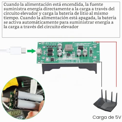 Módulo ininterrumpido UPS de 5V para solucionar cortes de energía en baterías de litio 18650 3