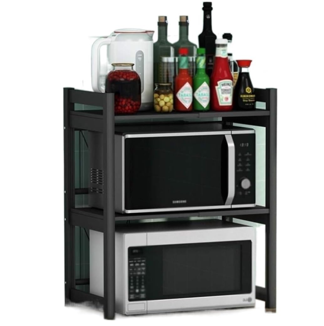 AZHKJKZH Microwave Rack 2-Tier Microwave Shelf Retractable Kitchen Desktop Countertop Rice Cooker Oven Storage Rack Length Retracted Kitchen Furniture