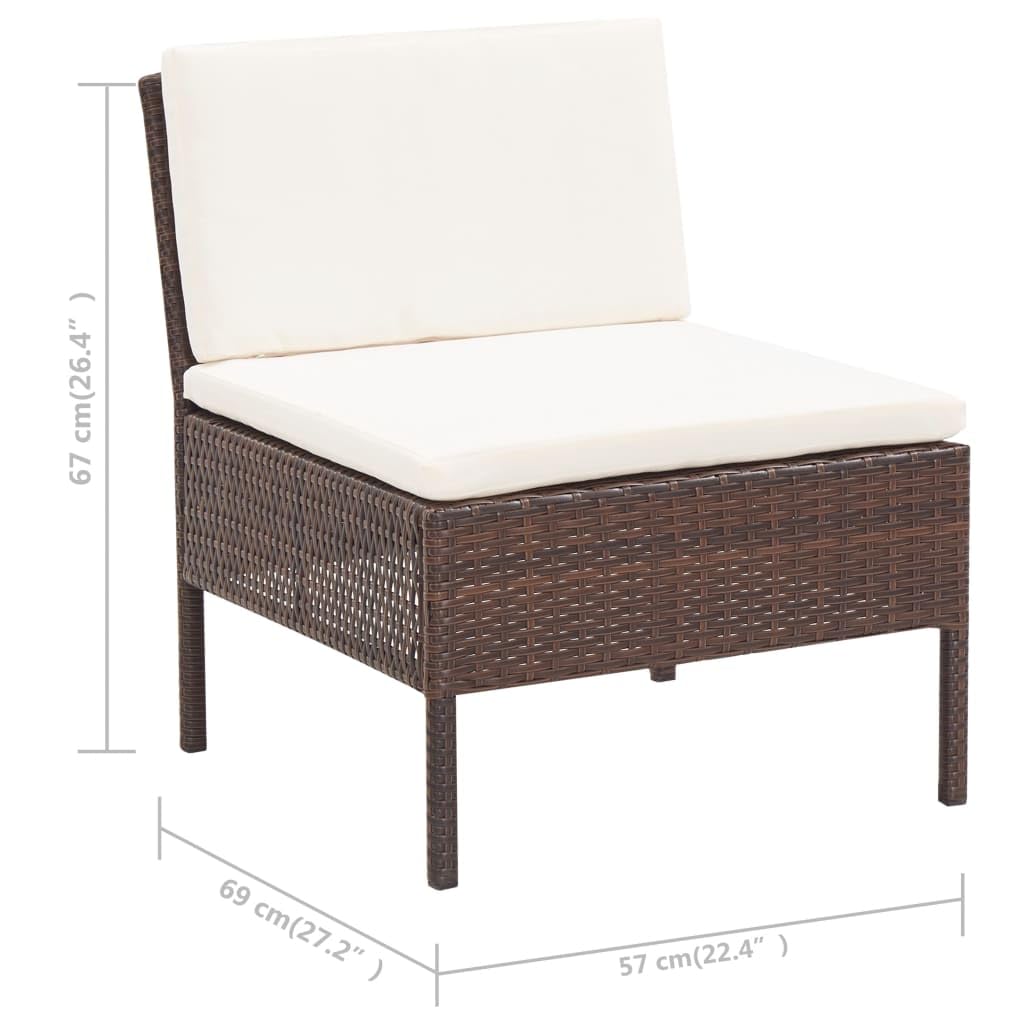 vidaXL Set Divani da Giardino 3 pz con Cuscini in Polyrattan Marrone