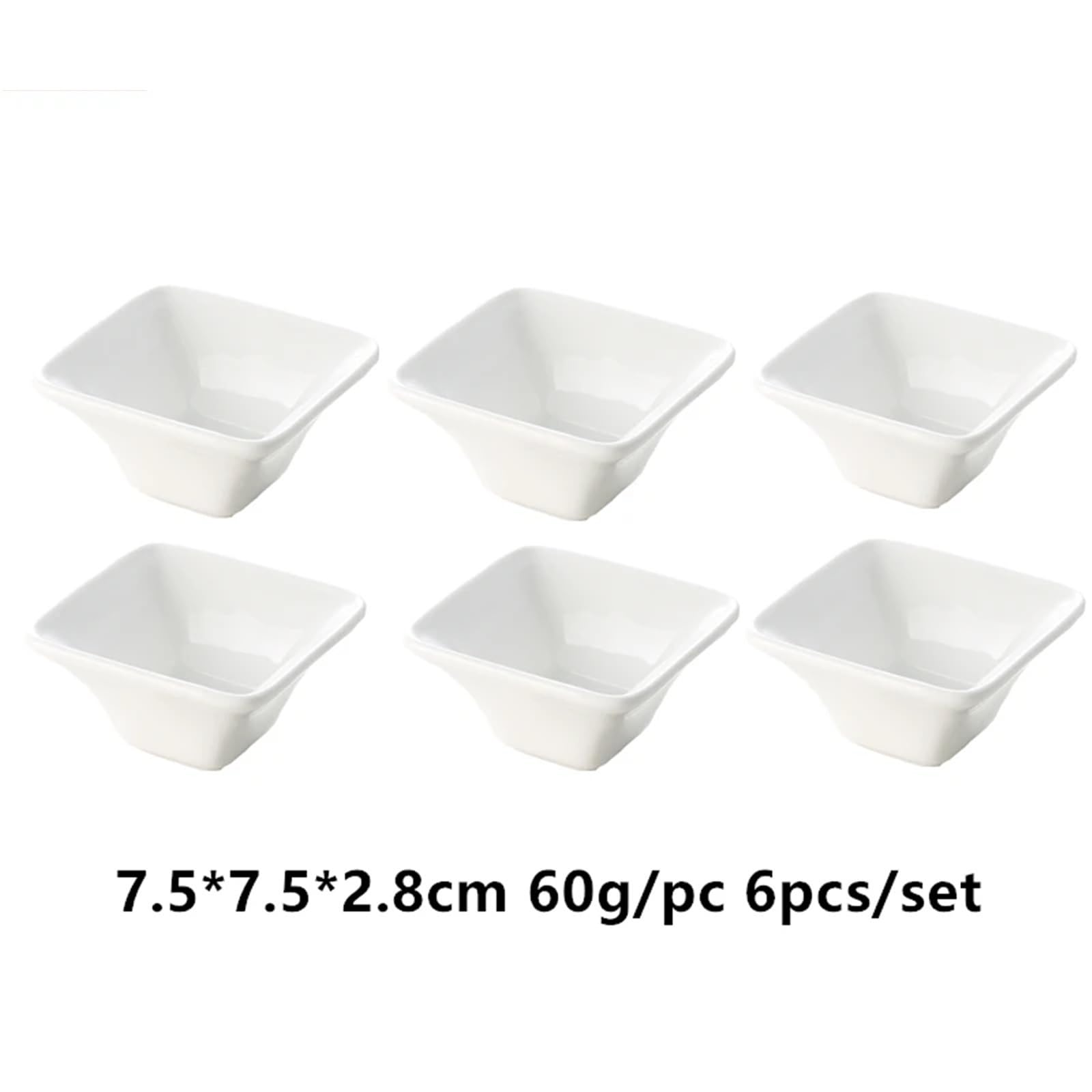 6 ciotole quadrate in porcellana per tapas e salse, per snack, salsa di soia, wasabi, ideali per colazione, buffet, hotel e intrattenimento