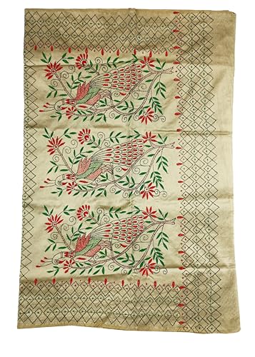 Image of SHRISTI CLOTHINGS Women's Hand Embroidered Cotton Silk Kantha Stitch Saree with Blouse Piece (SB420324 SWD53)