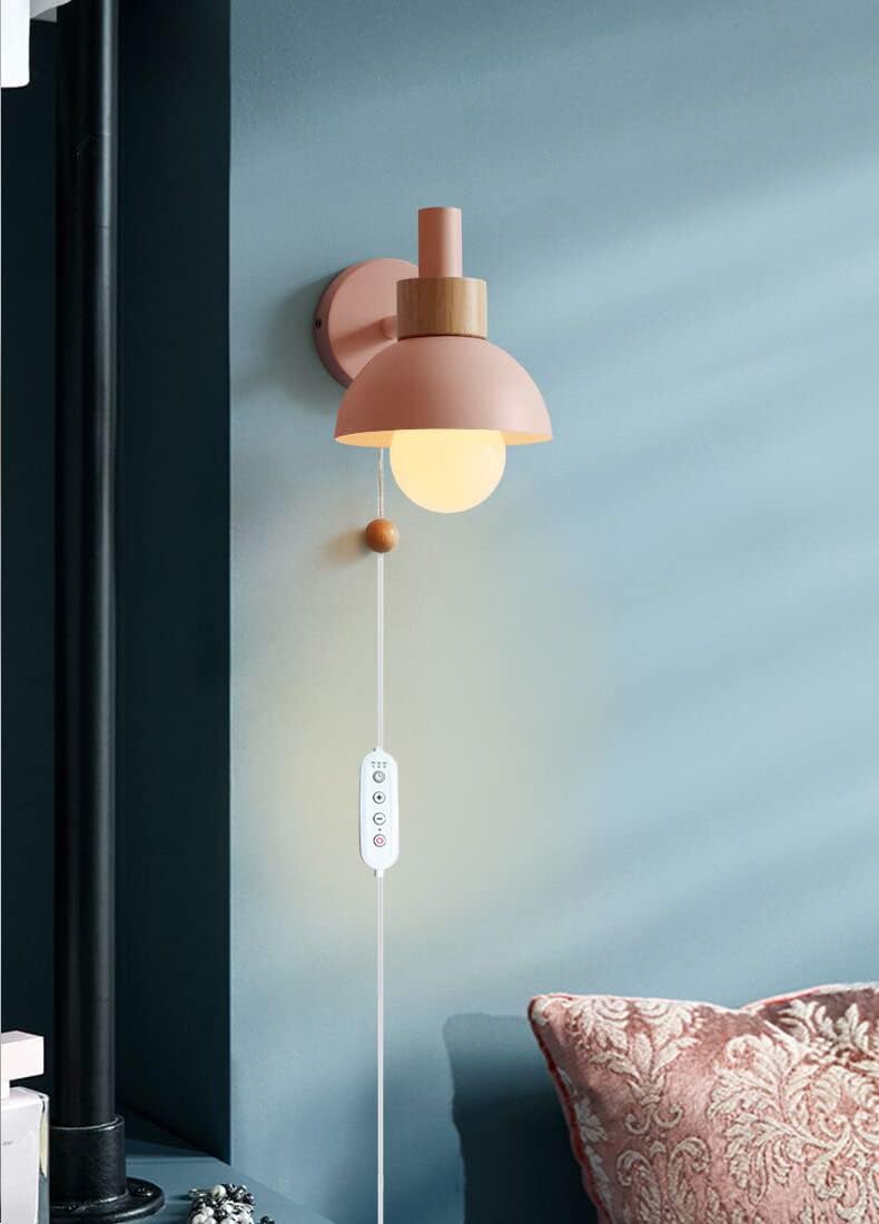 Dimmbar Wandleuchte Innen Mit Schalter, Vintage Metall Wandlampe mit E27 Lampenfassung und Zeitschaltuhr für Wohnzimmer Schlafzimmer TreppenhausFlur-rosa(BD1433)