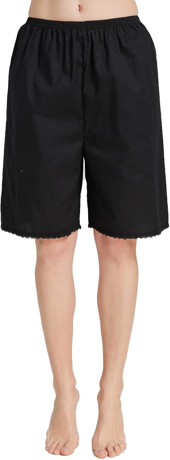 BEAUTELICATE Women 100% Cotton Pettipants Lace Trim Underskirt Loose Loungewear Elastic Waistband