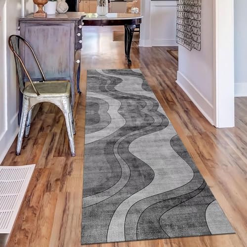 Tapis abstrait noir et gris anti-glisse format XXL pour sublimer l'entrée - 4
