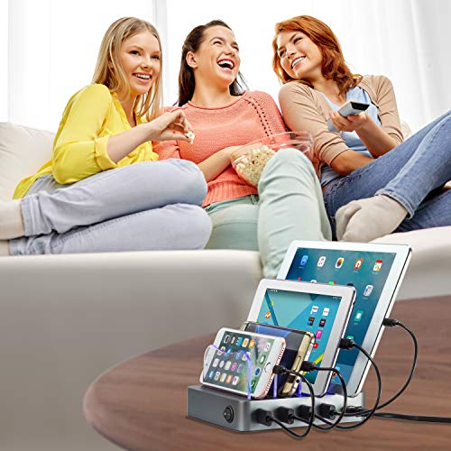 Simicore Charging Station for Multiple Devices, Certified 4 USB Fast Charging Dock, Non-Slip Surface, 5 Short Cables Included, Smart Phones, Tablets, Watch, Other Electronics Organizer, Space Gray - Thumbnail 4