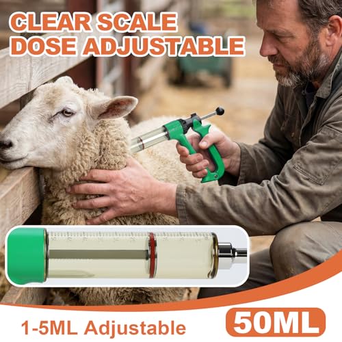Image of 50ml Semi-Auto Repeating Livestock Syringe Gun, 5 Dose Settings | Ergonomic Grip, Clear Barrel & Luer Lock, Vet Injector for Cattle, Horses, Goats, Sheep & Pigs
