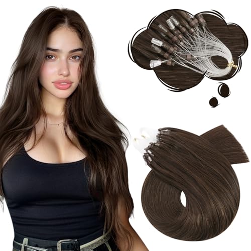 Image of Moresoo Micro Loop Hair Extensions Real Human Hair Medium Brown, 100G | 100 strands, microlink hair extensions, extra length, rich brunette dimension, fashion styling, photoshoots, wedding