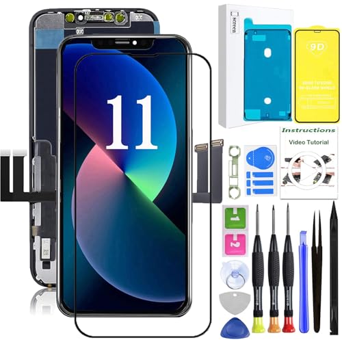LEAFE iPhone 11用スクリーン交換、LCD ディスプレイ 3D タッチ デジタイザー アセンブリ、iPhone 11 スクリーン交換用 6.1インチ(モデル A2111、A2223、A2221) 対応 修理ツールとスクリーンプロテクター付き