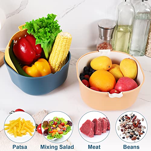 Masjenbu 2 Pack 2.5 Quart Colander Strainer Bowl Set, Sturdy Salad Mixing Bowl With Kitchen Colander For Pasta, Vegetable, Fruits, Berry, Noodle, Meat, Bpa Free, Dishwasher Safe, Orange+Blue #TOP4