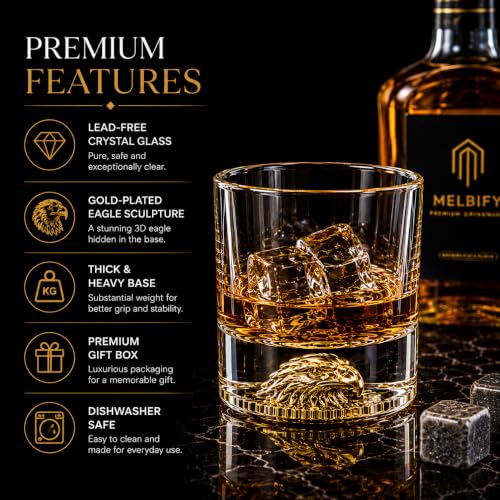 Image of Melbify Gold Eagle Whiskey Glass Gift Set | 2 pcs Set | 300 ml | Premium Packing | Gift Box | Gold-Bottomed | Imported | Luxurious | Ideal for Wedding Gifts, Anniversary, VIP and Corporate Gifts
