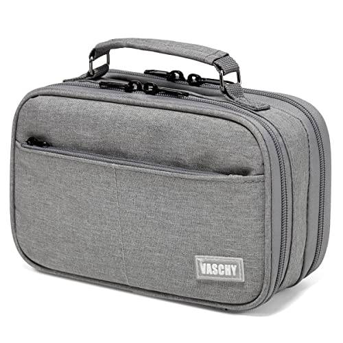 VASCHY Scolaire Plumier, Trousse Sac à Crayons Grande Capacité Pochette avec Double Poches Compartiments pour Collège, Travail, Bureau Stylo Organisateur Titulaire Approvisionnement Gris