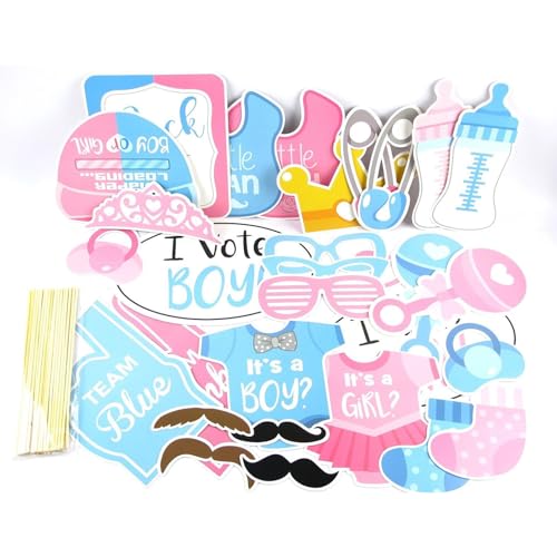 Bailinks Acessórios Photocall Baby Shower, 30 peças Gender Reveal, props para fotos festa recém-nascidos, decorações para cabine de aniversário para meninos e meninas, kit de fotografia festa de Be