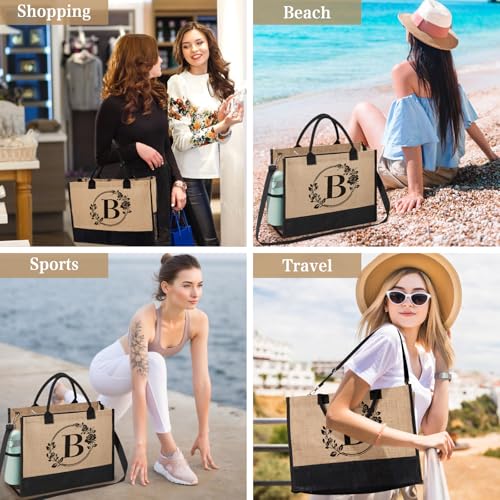 Bolsa personalizada de yute con inicial para mujer miniatura 6