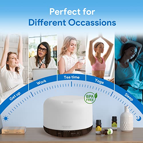 Essential Oil Diffuser with Remote Control - 500ml, Brown Color, 5-in-1 Ultrasonic Aromatherapy for Home