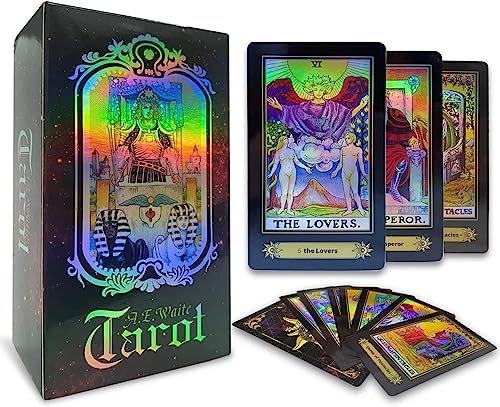 Image of DUNGRANI ENTERPRISE 78 Tarot Card Game With Guidebook, Holographic Tarot Cards Deck Future Telling Game With Colorful Box For Beginners And Professional Player
