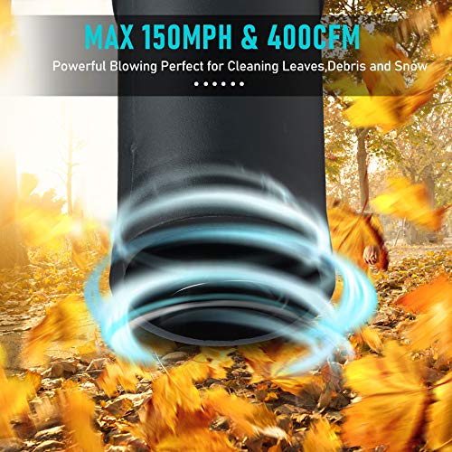 4000mAh Cordless Leaf Blower (1X Rechargeable Battery and 1X Charger Included), Electric Leaf Blower for Yard Cleaning, Powerful Light Battery Operated Leaf Blower for Leaf Snow Blowing, Blue