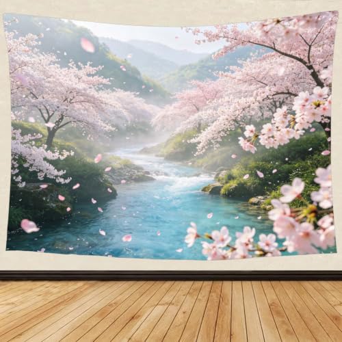 Tapisserie murale fleurs de cerisier 240x220 grand format drapé décoration salon