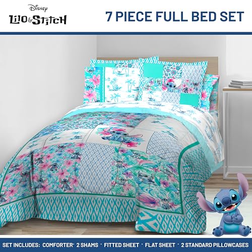 Image of Jay Franco Kids Comforter Set Includes Sheets and Pillow Covers - Soft and Cozy Bed Set for Stylish Room Decor, Multi - Lilo and Stitch 02, 7 Piece Full Bedding