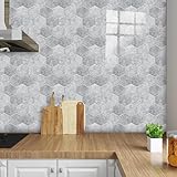 Piastrelle Adesive Cucina 27x27 cm Marmo Grigio Esagonale Piastrelle Adesive Bagno Paraschizzi Cucina Impermeabili Pavimento PVC Adesivo Mattonelle Adesive per Mobili Decorazione 30 Pezzi