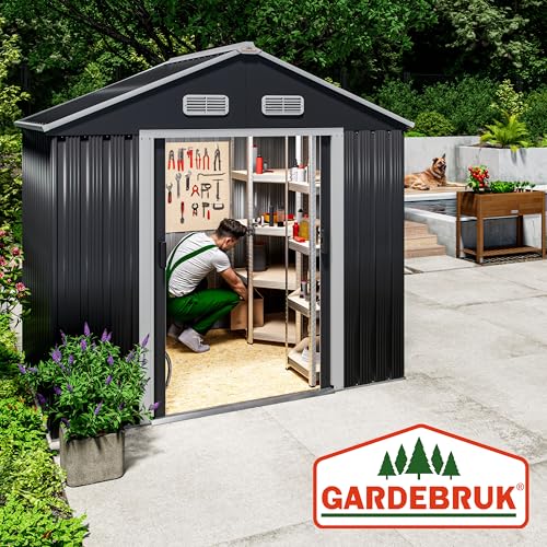 GARDEBRUK® Garden Shed | 6x4' | 2m² | Outdoor Storage for Garden Furniture Garden Tools | Wheelie Bin Storage | Log Store | Bike Shed House | Apex Roof, Sliding Door | 196x132x188cm | Anthracite Grey