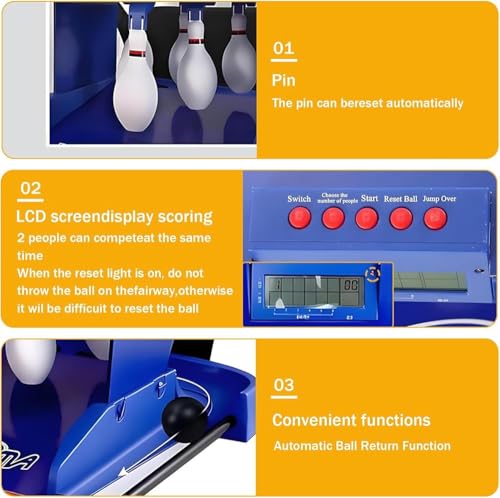 Genérico Indoor Electric Bowling Set, Auto Pin Reset & LED Scoreboard, Smooth Roll Lane, 6 Pins 2 Balls, Foldable Arcade Game for Kids Family Fun, Blue, 6.56ft