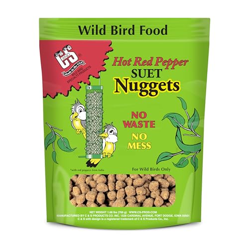 C&S Hot Pepper Suet Nuggets, Outdoor Wild Bird Food for Woodpeckers, Chickadees, Cardinals, Nuthatches and More, 27 Ounces