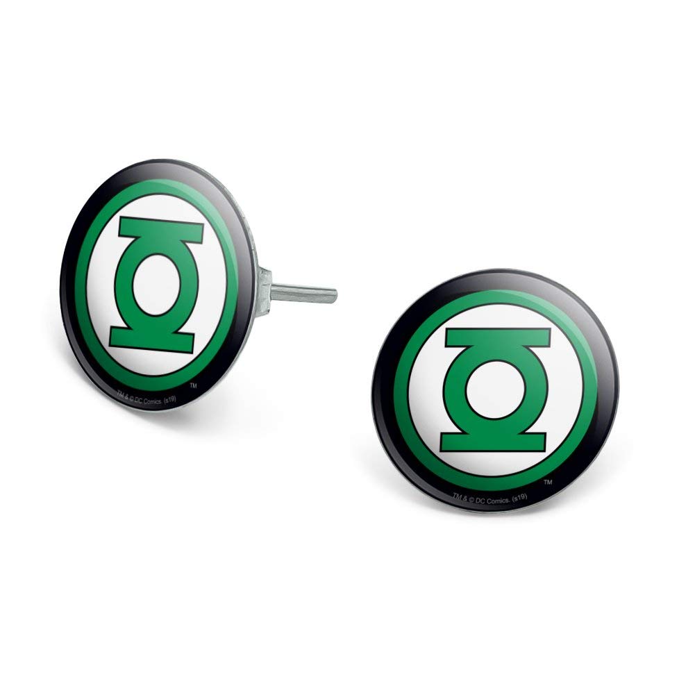 Green Lantern Logo Novelty Silver Plated Stud Earrings