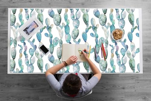 Sous-main de bureau 120x60 cm en vinyle PVC antidérapant avec motif cactus aquarelle