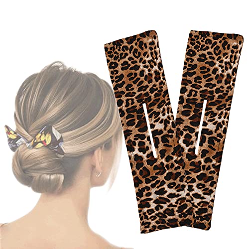 NILSTOREY Deft Bun for Hair, Magic Donut Hair Bun Maker, Elegant French Twist Hair Bands Tool to Roll a Bun, Flexible Reusable Bun, Twist a Bun (2 Pack,Leopard A)