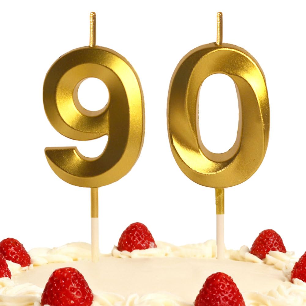 Xueliyun Gold 90Th Birthday Candles Number 18 Happy Birthday Candles Cake Topper Decorations For Children Birthday Party For 3D Designed Wedding Anniversary Party Wedding Anniversary Celebration Supply