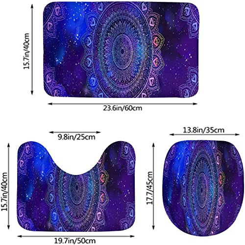 Badezimmerteppich-Set, 3-teilig, Mandala Galaxy, waschbare Badeteppiche, rutschfest, mit Rückenpolster, Konturteppich und Toilettendeckelbezug – Bild 3