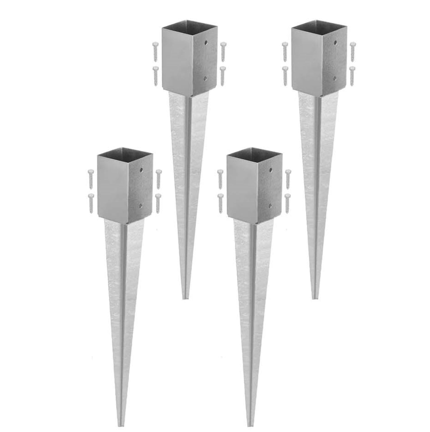 KOTARBAU® 4 pcs Ground Anchor - Post Spike - Galvanised Steel - 75 cm (29.5 inches) - Silver - Ground Anchors Heavy Duty - 91x91 mm (3.6x3.6 inches) - Post Brackets - Weather Resistant