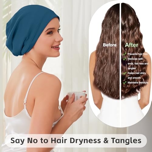 Image of ZHENSILK Silk Bonnet for Sleeping Women, Adjustable Silky Satin Lined Sleep Cap, Silk Hair Wrap Slouch Beanie Hat