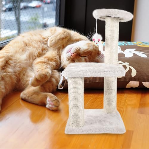 Rascador para gatos Toddmomy beige de 3 niveles miniatura 5