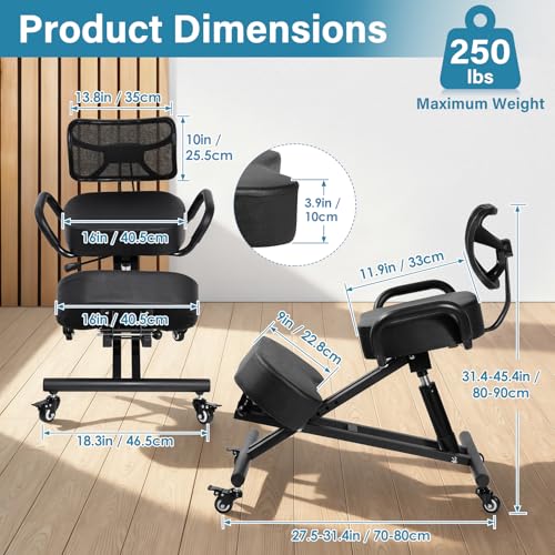 Kneeling Chair with Armrests and Back Support