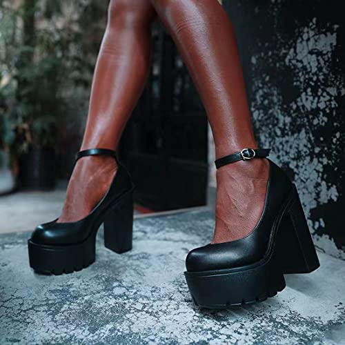 Image of Ulalaza Women Mary Jane Dress Pumps Lolita Shoes Cute Platform Gothic Double Ankle Strap Round Toe Chunky Heel Uniform Pumps Shoes Perfect for School Party Business Work Dance Date Night Club