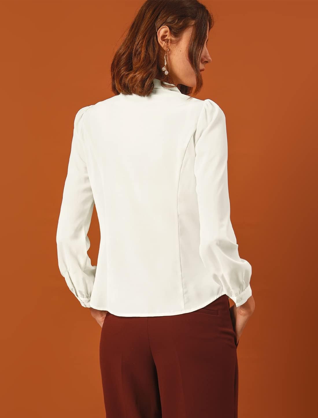 Allegra K Women's Peter Pan Collar Blouse Bow Tie Neck Vintage Casual Office Button Up Shirt - Image 5