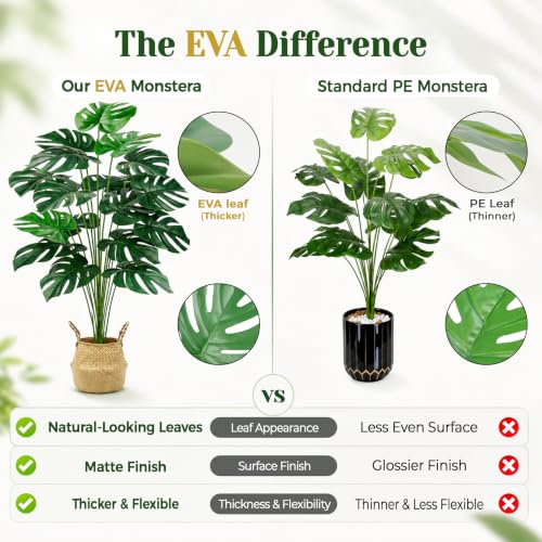 Der Rose 44" Realistic Artificial Monstera Plant with EVA Leaves and Basket - image 5