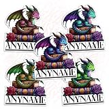 Custom Dragon Book Name Sticker Personalized Romance Fantasy Book Lover Bookish Waterproof Die-Cut Vinyl Laptop Sticker, Water Bottle Sticker, Funny Car Birthday Gifts for Her Him