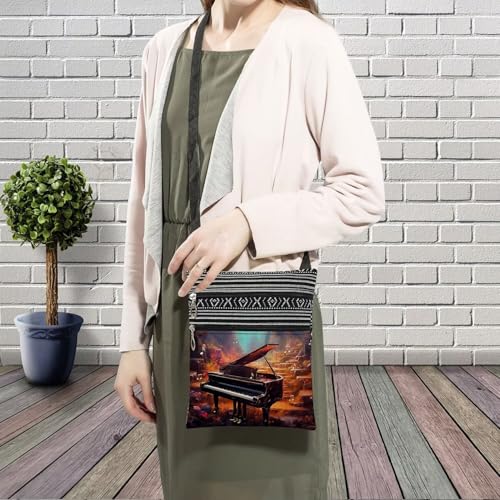 Vintage Piano Messenger Bag Small Ethnic Pattern Printed Adjustable Strap Crossbody Zipper Bag Vintage Piano Phone Bag Wallet Cute Shoulder Handbag for Women3