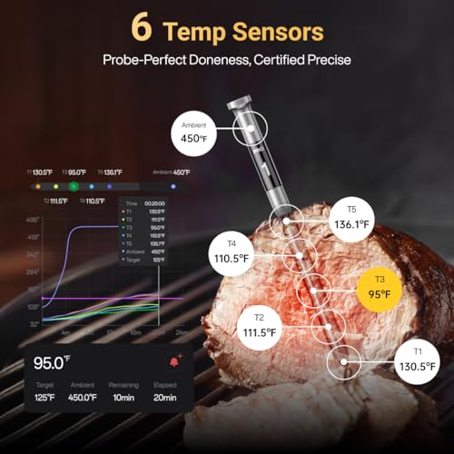 Typhur Sync Gold Wireless Meat Thermometer, Enhanced 10X Sub-1G Signal and Stability, WiFi Unlimited Range, 6 Sensors, Bluetooth Meat Thermometer for BBQ, Oven, Smoker, Grill, Air Fryer, Orange, Gen2 by Typhur - Image 4