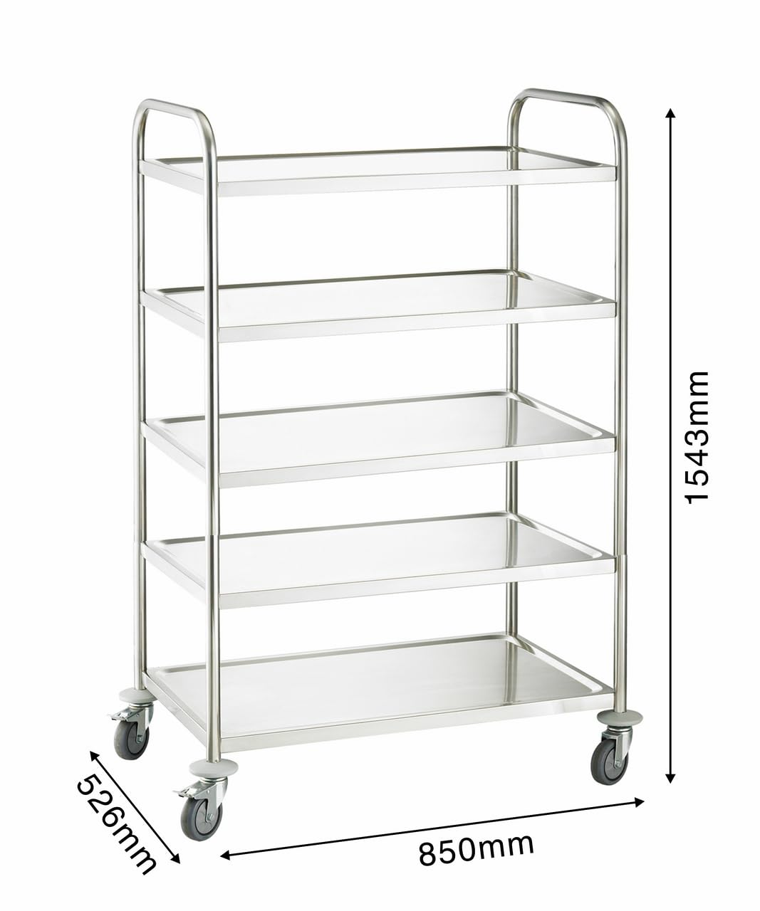 METRO Professional Carrito de Servicio GST1005, Acero Inoxidable, 5 estantes, Carga Total 200 kg, Plata Ideal para Restaurante